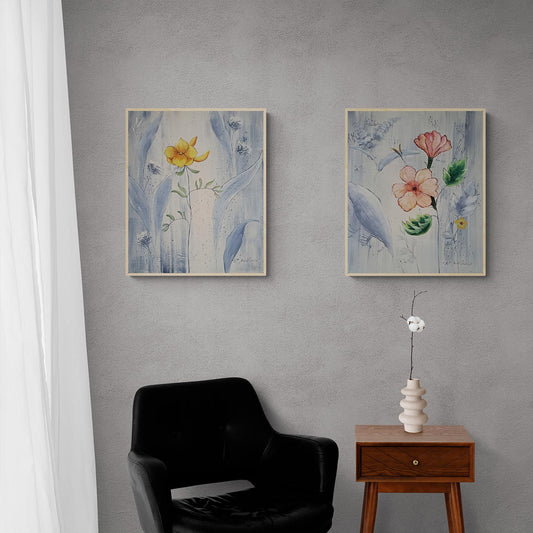 Blumenkunst-Diptychon-Gemälde 50x60 cm [2 Stück]