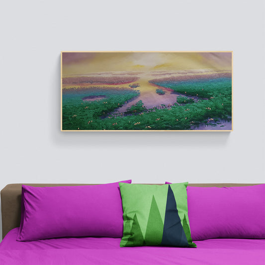 River Water Lilies Painting 120x55 cm