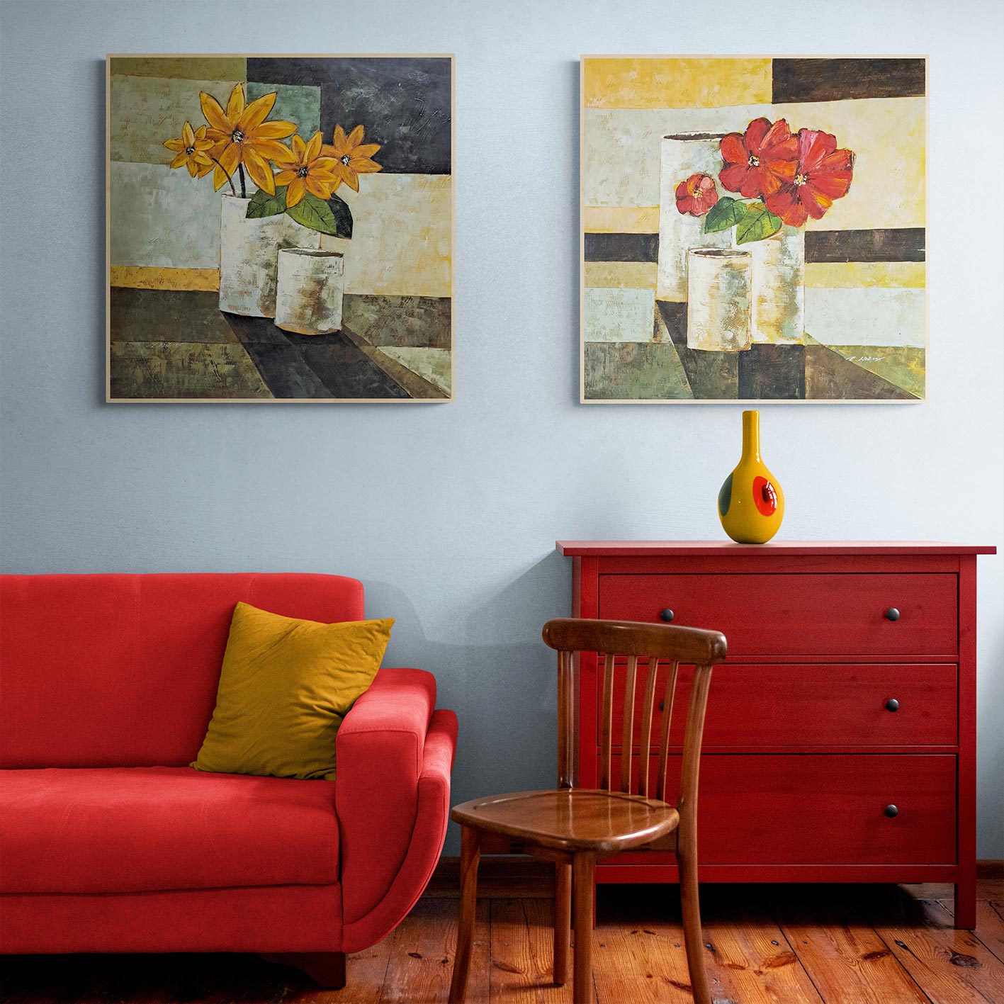 Intense Flowers Diptych Painting 80x80 cm [2 pieces]