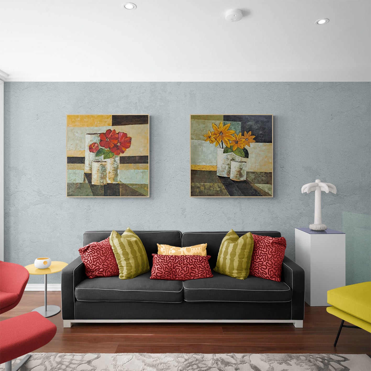 Intense Flowers Diptych Painting 80x80 cm [2 pieces]