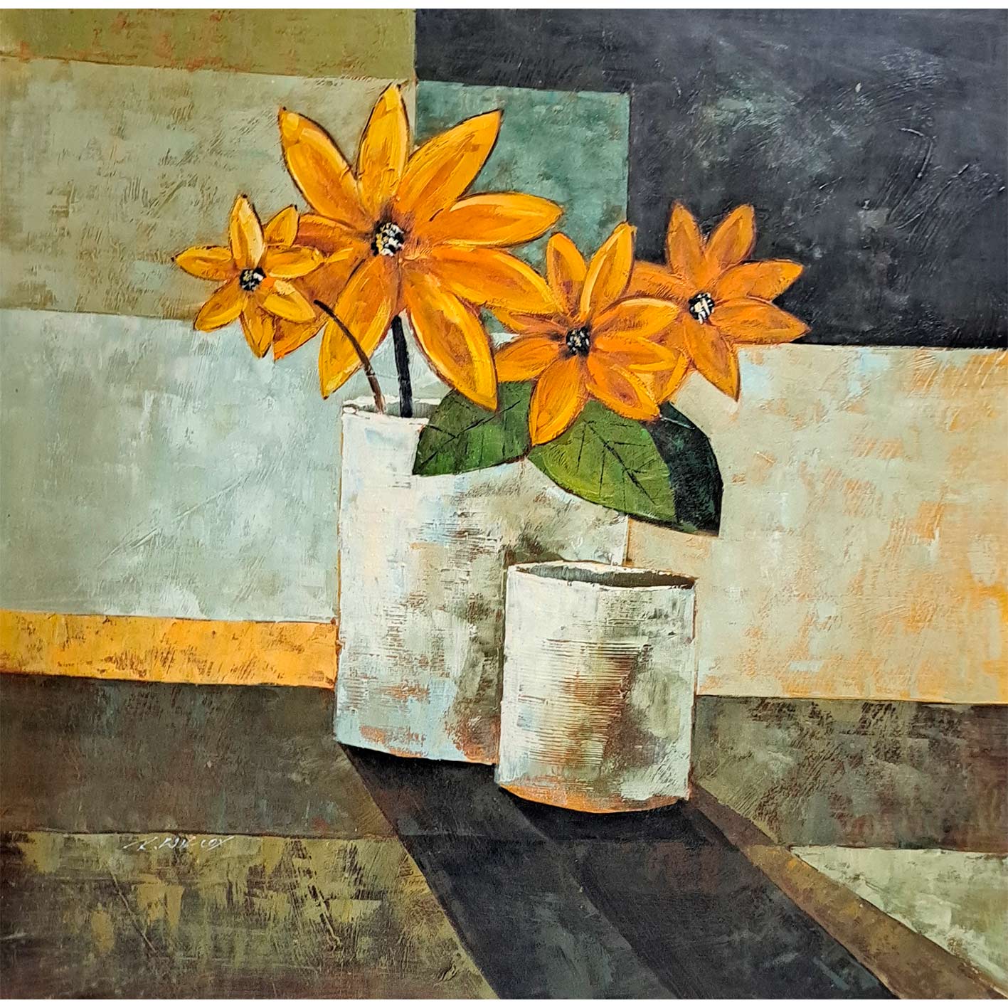 Intensive Blumen Diptychon Gemälde 80x80 cm [2 Stück]