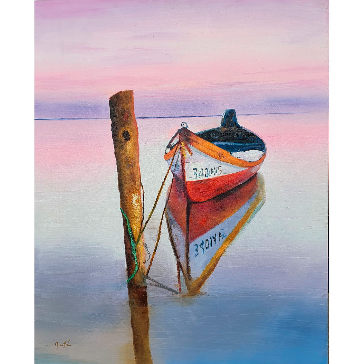 Gemälde „Angelegtes Boot“ 82x102 cm