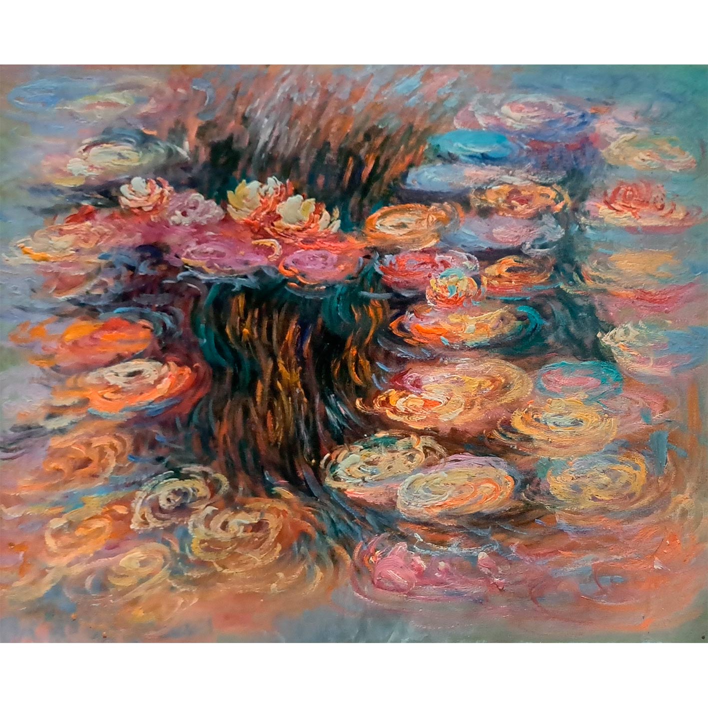 Monet Pink Pond Painting 60x50 cm