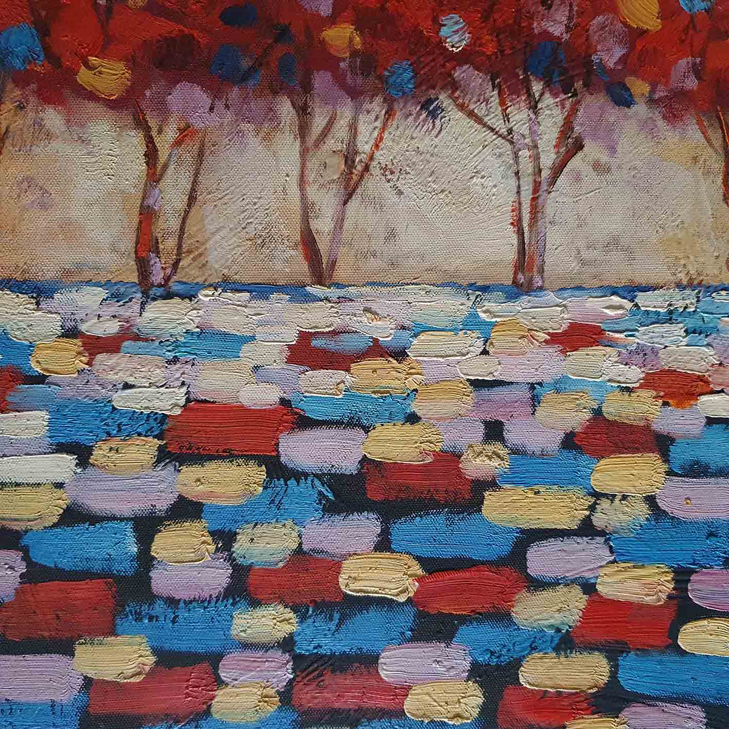 Arte abstracto en tonos cálidos y fríos para interiores modernos