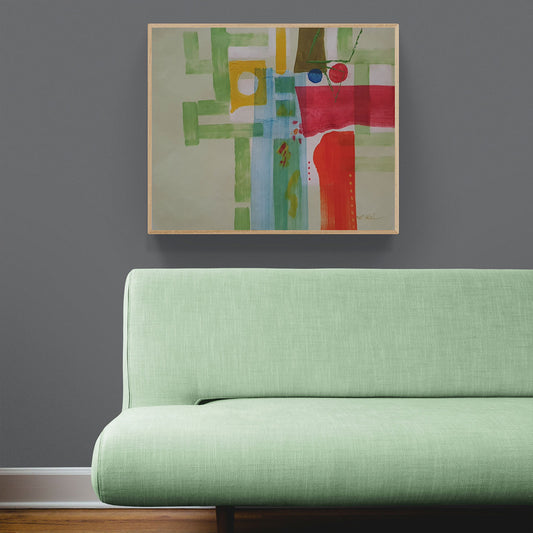 Cuadro abstracto verde con circulos