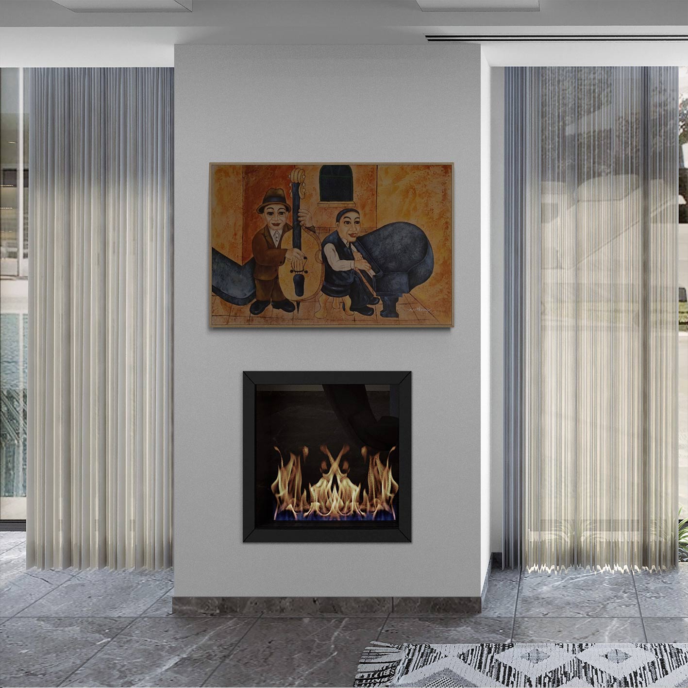 Cuadro Oleo Lienzo Musicos contrabajo