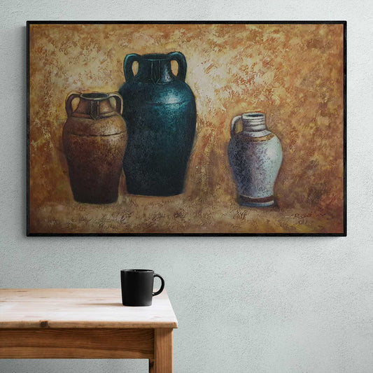 Cuadro Bodegon Anforas Antiguas  90x90 cm