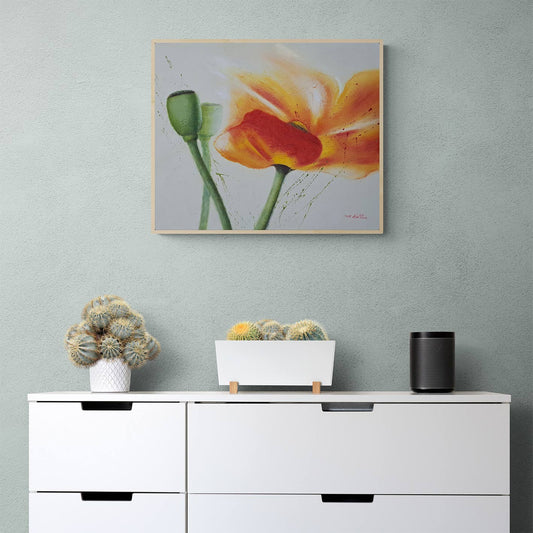 Cuadro Oleo Lienzo Flor deseo Naranja 60x50 cm