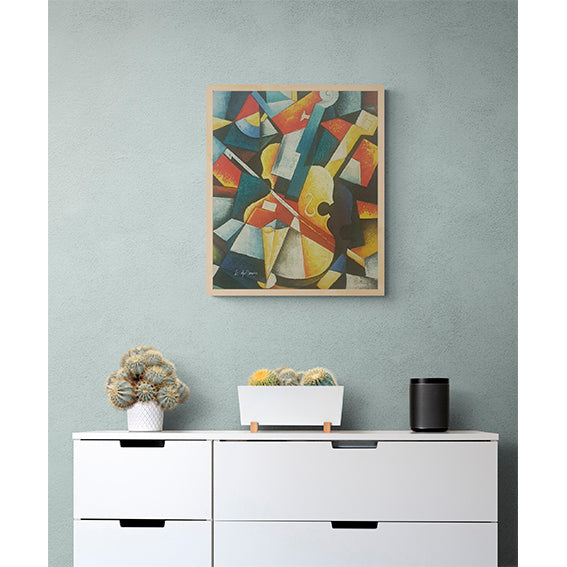 Cuadro al óleo abstracto de violín colorido ideal para salón y entrada