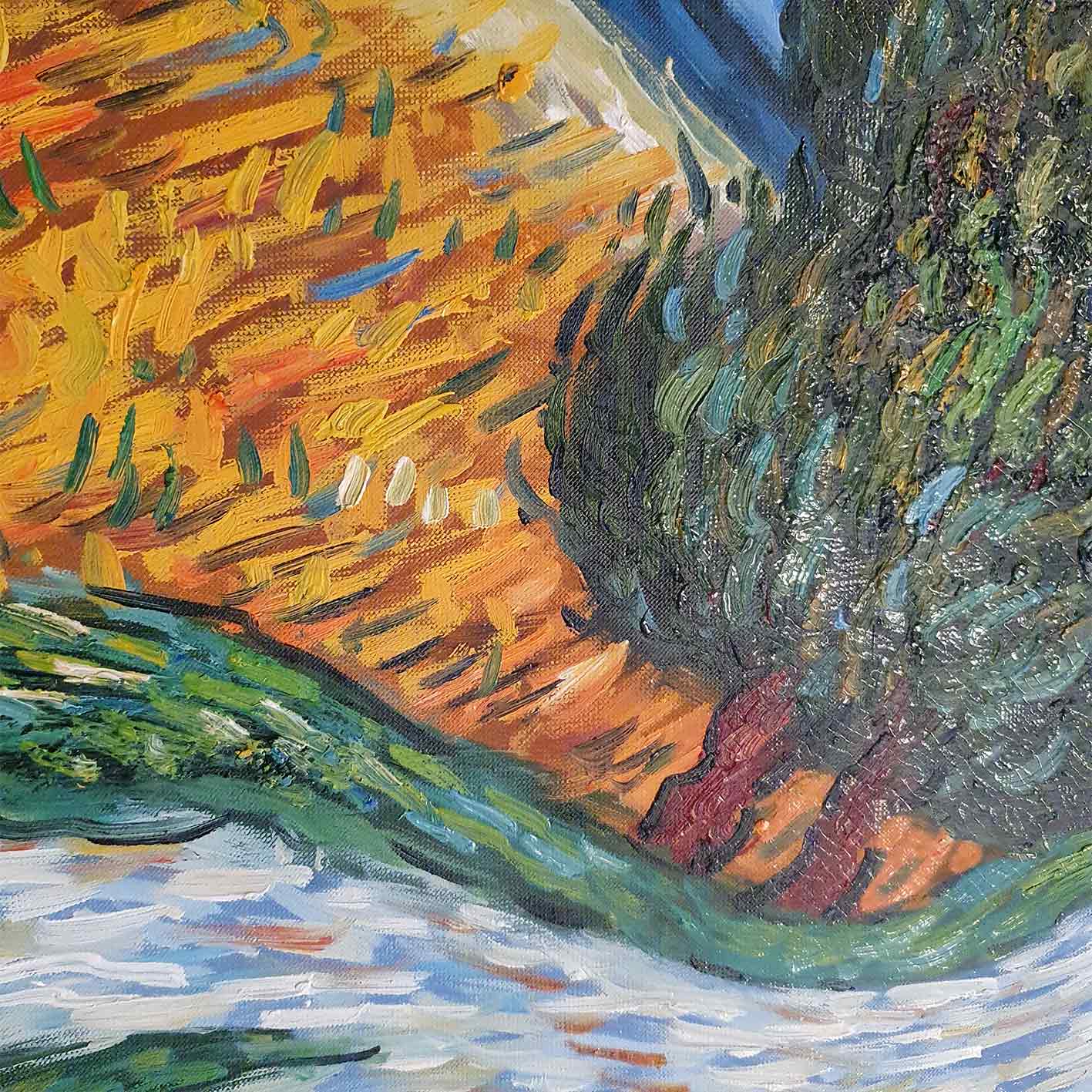 Lienzo hecho a mano con caminantes y fondo de cielo azul