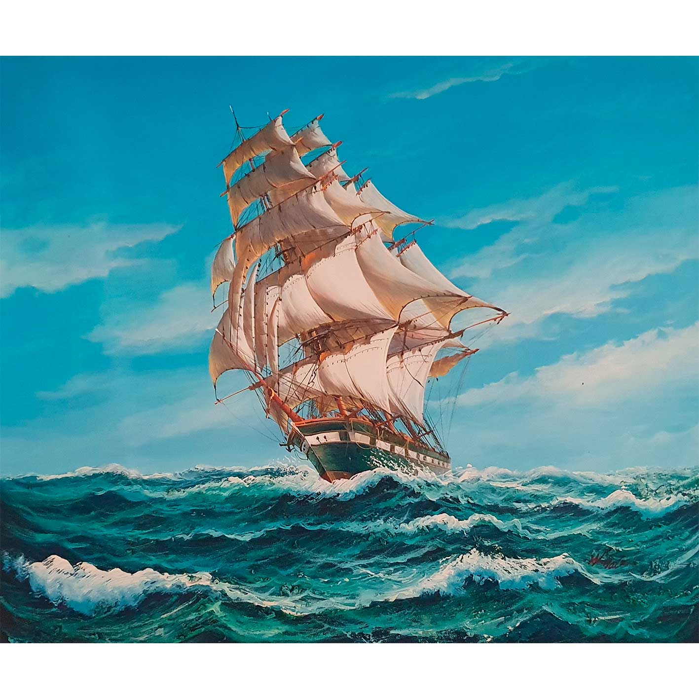 Cuadro de marina clásica pintada al óleo ideal para decoración naútica