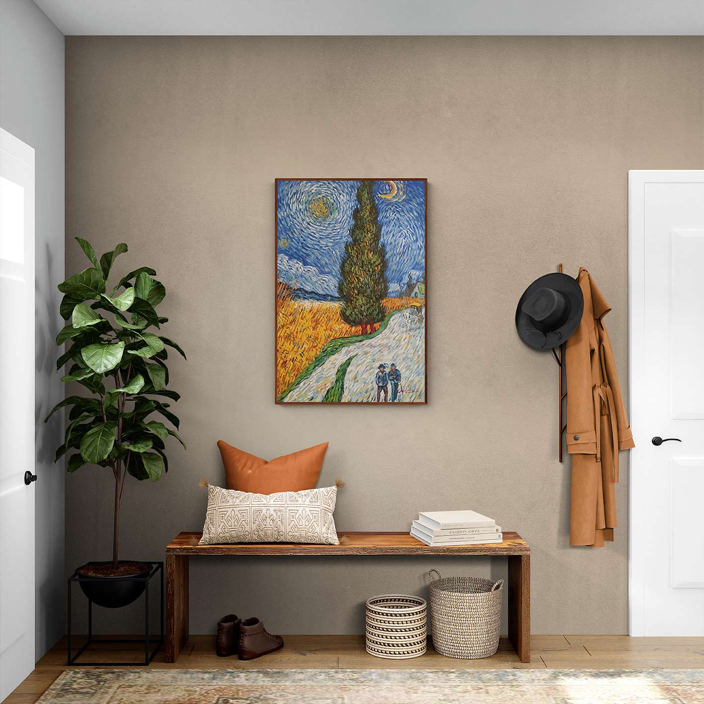 Cuadro decorativo al óleo listo para colgar con devolución gratuita.