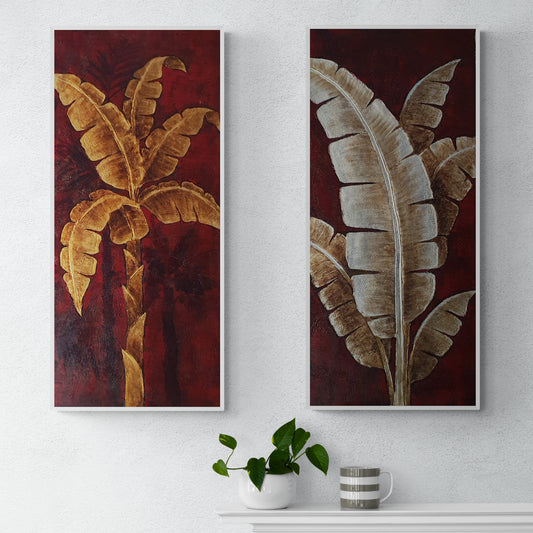 Gold Botanical Decorative Painting 40x90 cm [2 pieces]