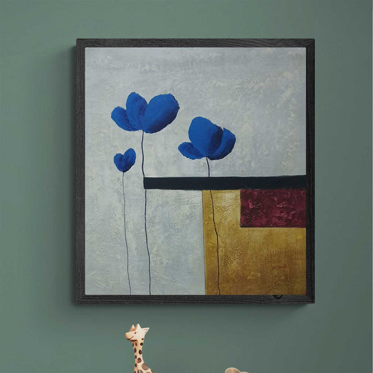 Blaue Mohnblumenmalerei 50x60 cm
