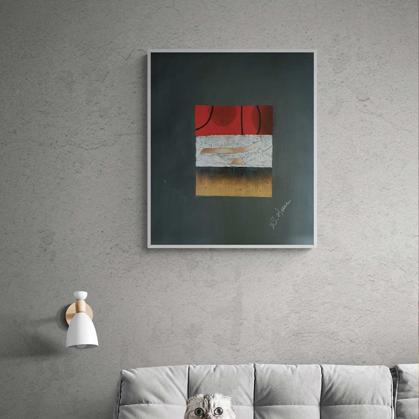 Cuadro abstracto con fondo negro y texturas