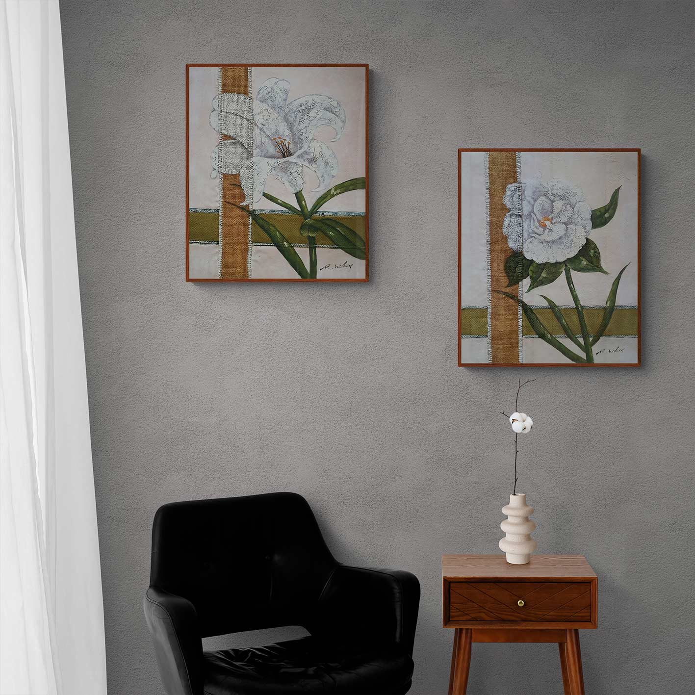 Cuadro de lirio blanco sobre fondo texturizado